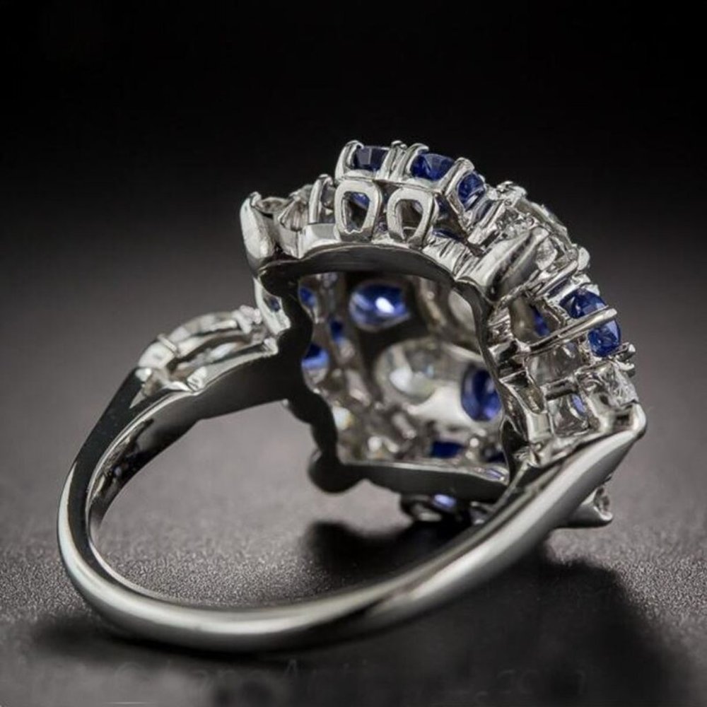 14k White Gold 💎Diamond Sapphire Starburst Dinner Ring, F288 - Picture 8 of 12